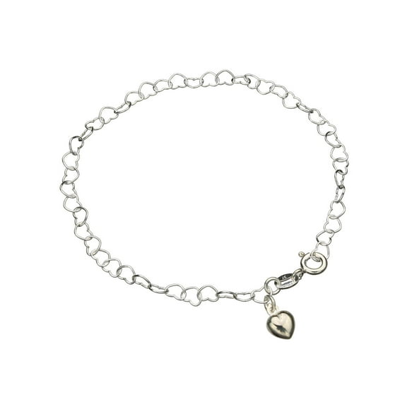 Sterling Silver Heart Link Charm Nickel Free Chain Anklet Italy, 9.5"
