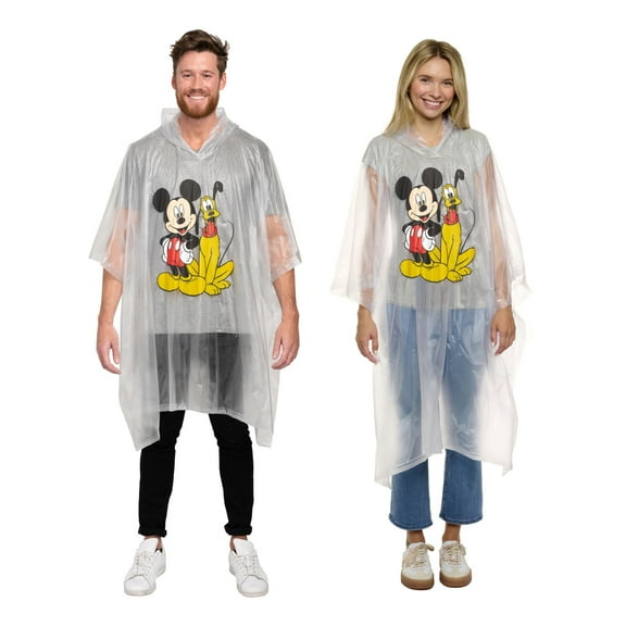 Adult Disney Mickey Mouse & Pluto Rain Poncho 2-Pack Set Water Resistant