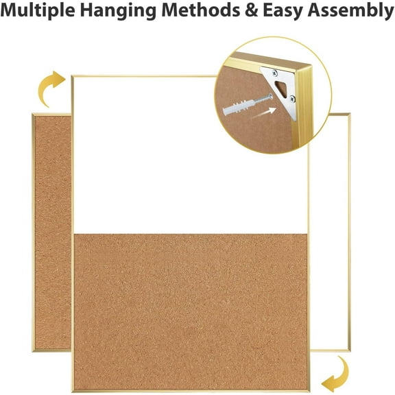 24"x18" Magnetic Whiteboard & Corkboard, Gold Frame Combo Bulletin Board, Easy Installation, Vision Board for Home, School, or Office Wall Organization
