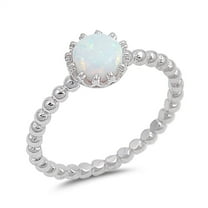 CHOOSE YOUR COLOR Round White Simulated Opal Bubble Beaded Ring .925 Sterling Silver Band CZ Female Size 10