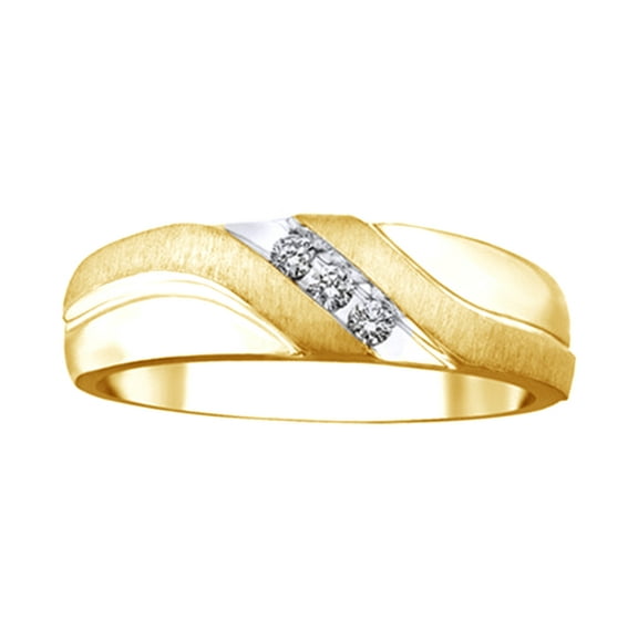 AFFY White Natural Diamond Three-Stone Wedding Band Ring In 10k Yellow Gold (0.1 Cttw)