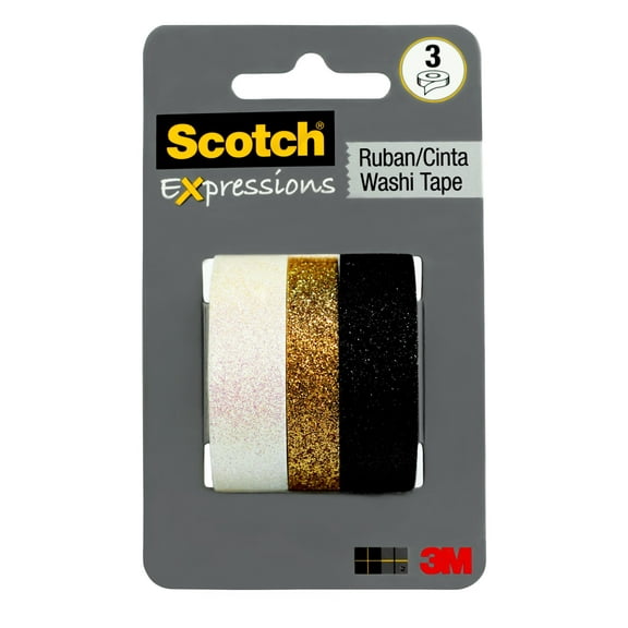 Scotch Expressions Glitter Tape, 3 Rolls, Assorted Sizes, Great for Decorating and Crafts (C1017-3-P7)