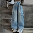 thumbnail image 2 of mgoYE Girls Jeans Girl's High Waisted Flare Leg Jeans Split Raw Hem Denim Pants with Pockets Ripped Jeans for Girls(Blue,7-8 Years), 2 of 6