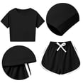 thumbnail image 4 of Asxite Girls Summer Outfits Casual Solid Short Sleeve Tee Drawstring Shorts Set 2 Piece 3-15 Y, 4 of 6
