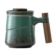 thumbnail image 2 of Fiocias 1 Piece Tea Cup with Lid, 390ml Retro Glazed Ceramic with Infuser, Wooden Handle Green, 2 of 9