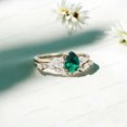 thumbnail image 2 of JEWELRYTREASURE 925 Sterling Silver Ring Set Pear Cut Emerald Wedding Ring Set Cluster CZ Diamond Bridesmaid Jewelry 7x5 mm / 1 Ct Valentine's Day Gift for Wife, 2 of 4