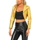 thumbnail image 4 of CHAQUETA METÁLICA HOLOGRÁFICA BRILLANTE DE MANGA LARGA CON SOLAPA PARA MUJERES INSPIRADA EN LA MODA S ORO, 4 of 5