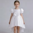 thumbnail image 2 of WMQPNNS Satin Flower Girl Dresses for Wedding Birthday Party, Beads Retro Pageant Dress Bowknot High Low Hem Dress Gown, Dress for Age 11-12 Years, White, 2 of 5