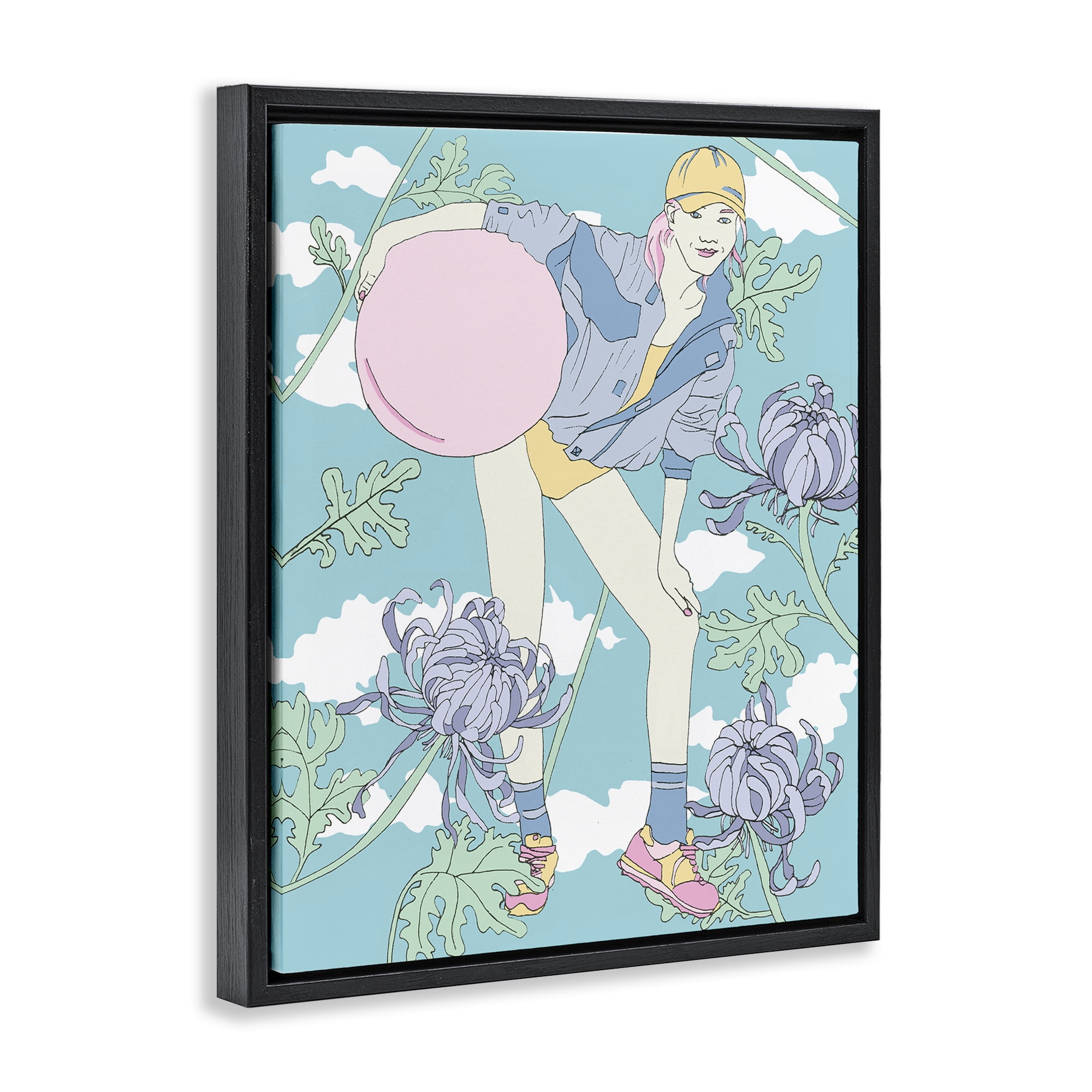 Stupell Industries Pastel Exercise Ball Girl People Painting Black Floater Framed Canvas Art Print Wall Art, 17 x 21