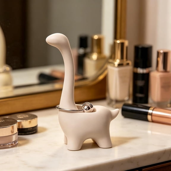 DESIGNICE Cute Dinosaur Ring Holder White Plastic Jewelry Display Stand | Necklace Bracelet Organizer,Unique Desk Decor,Trinket Dish,For Women Girls White Jewelry Box