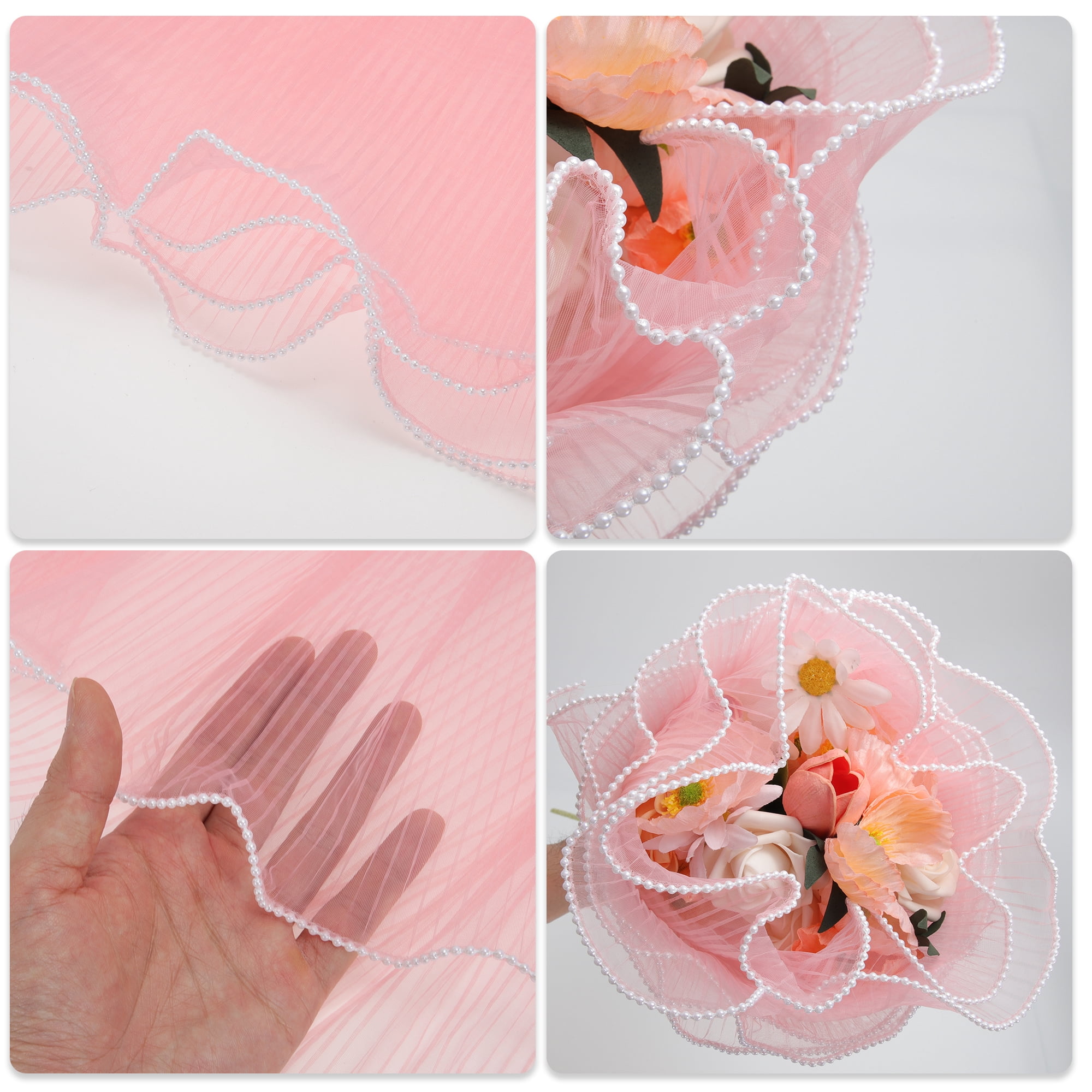Unique Bargains Faux Pearl Edge Flower Wrap Paper for All Occasions 1 Pc Pink