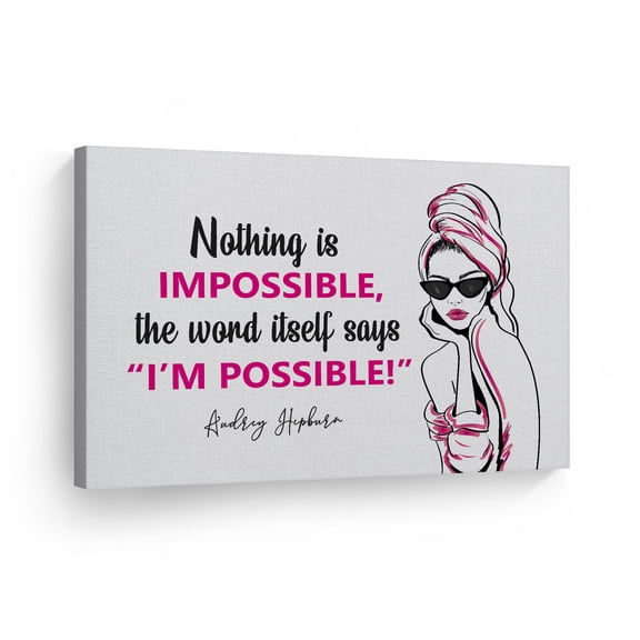 Smile Art Design Nothing Impossible the Word Itself Says "I'm Possible!" Quote by Audrey Hepburn Glam Fashion Canvas Wall Art Print Office Dorm Bedroom Living Room Wall Decor Ready to Hang 15x22
