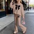 thumbnail image 3 of Shadoumai Girls 2 Piece Outfit Summer Long Sleeve Graphic T-Shirt Top & Flared Pants Spring Clothes Set Casual Kid Age 6-14, 3 of 5