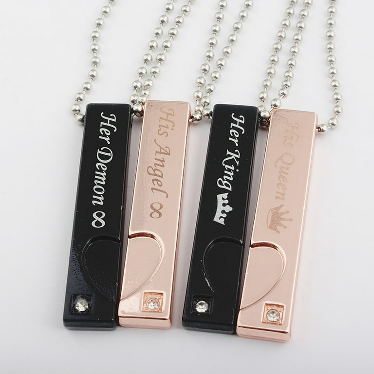 LEAQU His Her Dog Tag Necklace Rhinestone Valentine s Day Couple