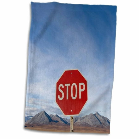 3dRose Alaska, Stop sign, Dalton Highway in Brooks Range - US02 PSO1111 - Paul Souders - Towel, 15 by