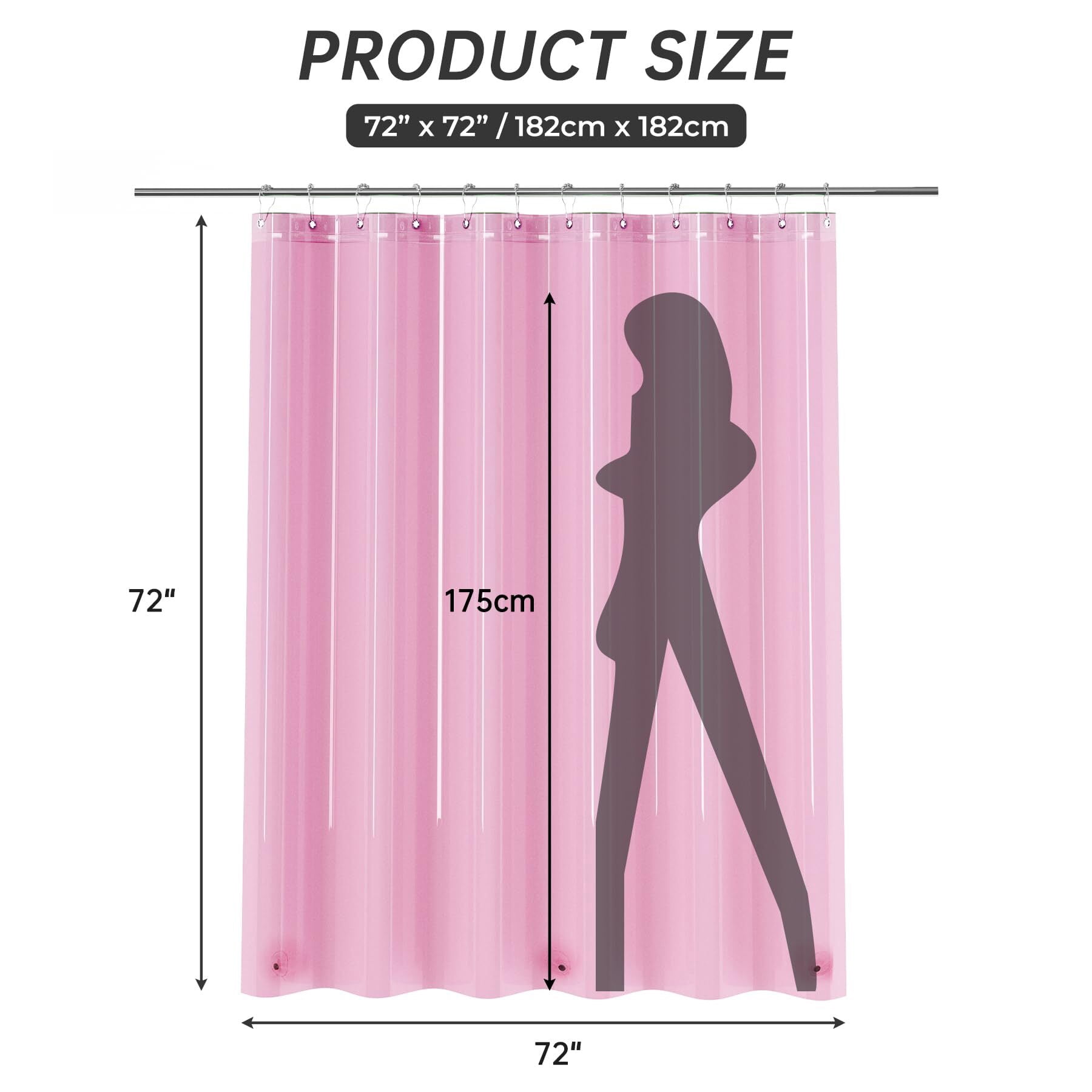 AmazerBath Shower Curtain Liner, 72x72 Clear Hot Pink Shower Curtain Liner, Lightweight Plastic Shower Curtain Liner, Cute Waterproof Shower Liner for Bathroom with 3 Magnets & 12 Grommet Holes