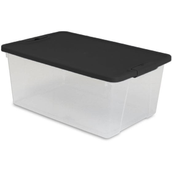 Mainstays 15 Quart Latching Clear Storage Container with Black Lid, Set of 4