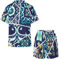 thumbnail image 4 of PRIYAL Ensemble de Pyjama en Soie Patchwork pour Femmes Manches Courtes Confortables 2 Pcs, 4 of 6