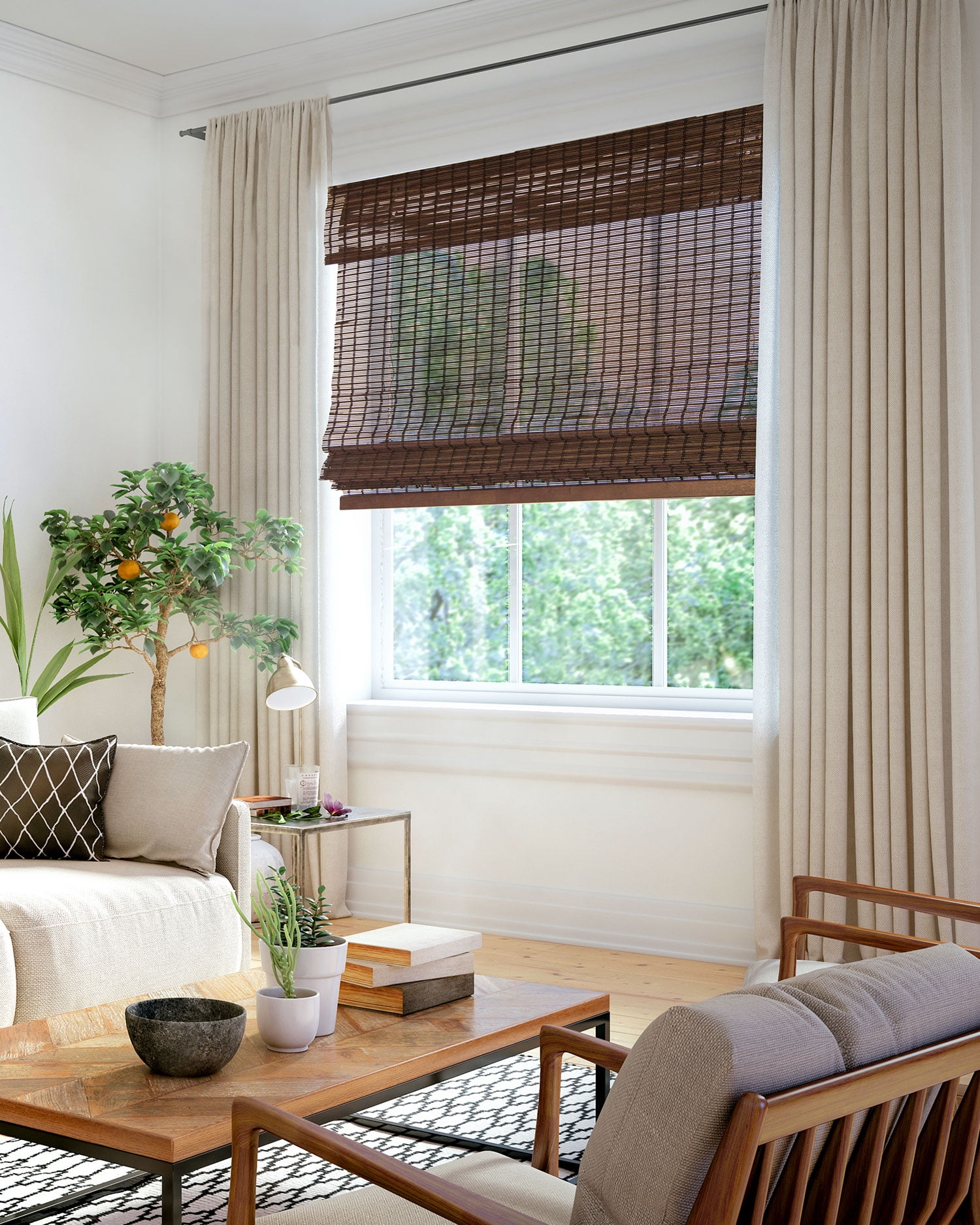 Chicology 23"W x 64"H Buffalo Cordless Bamboo Roman Shades, Natural Woven Wood, Light Filtering, Safe for Kids & Pets