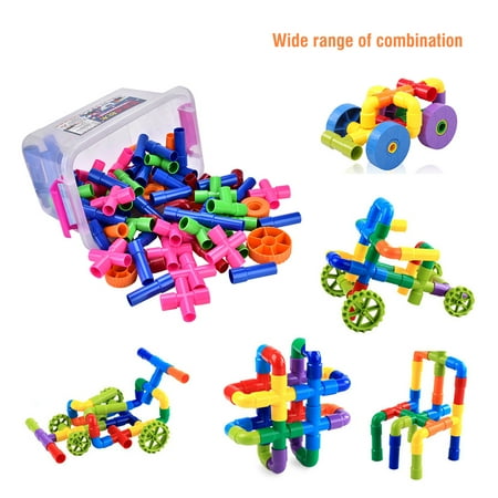 Color Block Piping (Ymiko 96Pcs DIY Pipe Building Blocks Colorful Mixed Color Water Pipes For Kids Children Early Educational Brain Development Birthday)