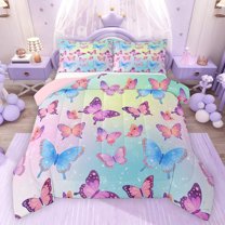Feelyou Kawaii Butterfly Twin Comforter Sets, Rainbow Galaxy Bedding Set, 2 Pieces