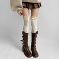 thumbnail image 5 of Elegant Womens Ruffled Lace Trim Thigh High Socks with Bowknot Cotton Warm Over Knee Stockings for Dresses and Shorts, 5 of 8