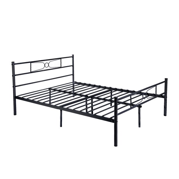 Easy Setup Premium Metal Bed Frame Platform Box Spring Replacement with Headboard Footboard