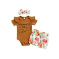 thumbnail image 1 of Honganda Baby Girls 3 Pieces Outfit, Ribbed Romper + Shorts + Headband, 1 of 8