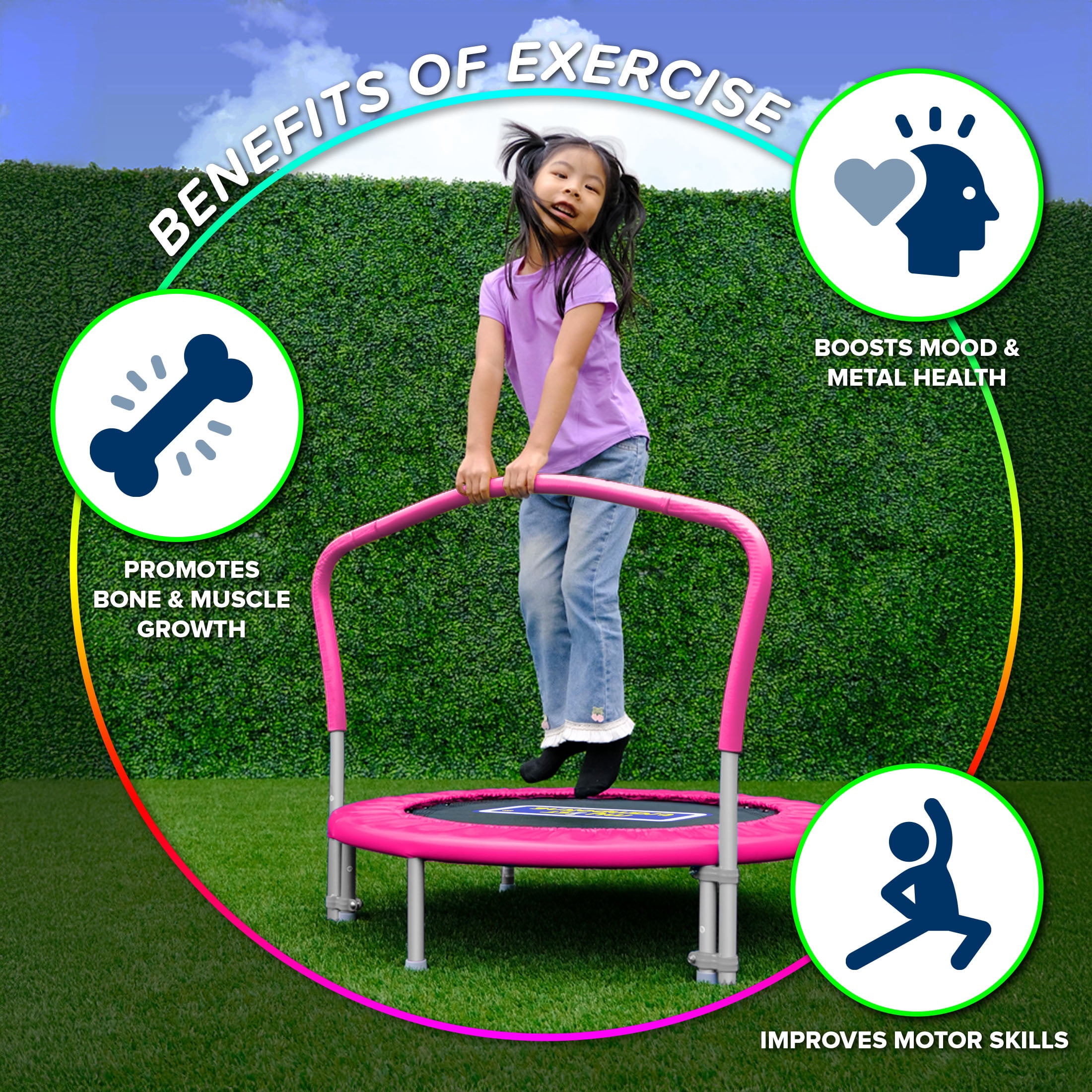 Sportspower My 1st Trampoline 36" Indoor/Outdoor Mini Rebounder Trampoline with No-Gap Padded Cover, for Toddlers & Kids, Max Weight Capacity 220 LBS - PINK