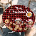 thumbnail image 2 of Gingerbread Red Plaid Round Tablecloth, Fitted Table Cover with Elastic for 45"-54" Round Tables, Christmas Winter Snowflake Table Cloth Outdoor Indoor Dinning Party Waterproof Tablecloths, 2 of 7