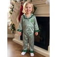 thumbnail image 4 of Cjfdfy Toddler Baby Girl Boy Christmas Satin Pajamas Tree Santa Claus Print Long Sleeve Ruffle Trim striped Shirt Pants Kids Baby Cute My First Christmas Holiday Sleepwear 1-6Y, 4 of 9