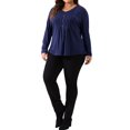 thumbnail image 2 of Agnes Orinda Women's Plus Size Tops Long Sleeve Pleated Front Casual V Neck Shirts Blouses 4X Navy Blue, 2 of 6