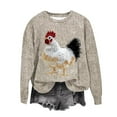 thumbnail image 2 of XPMWRP Women's Rooster Embroidery Fashion Sweatshirt Oversized Long Sleeve Fall Winter Pullover Crew Neck Loose Sweatshirts Beige L, 2 of 4