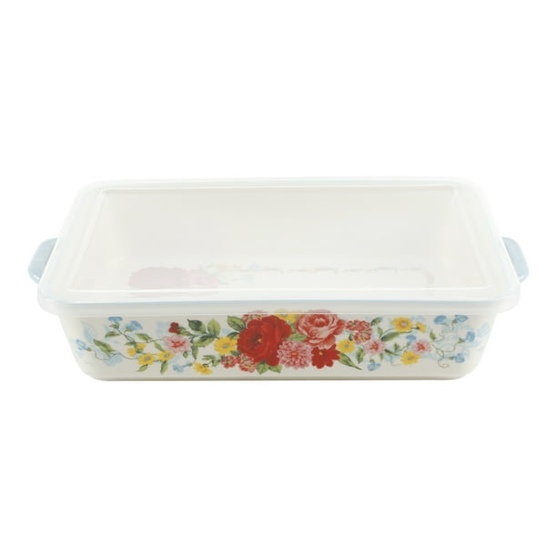 Image of The Pioneer Woman Sweet Rose 12.8 x 8.7 Inch Baker with Lid