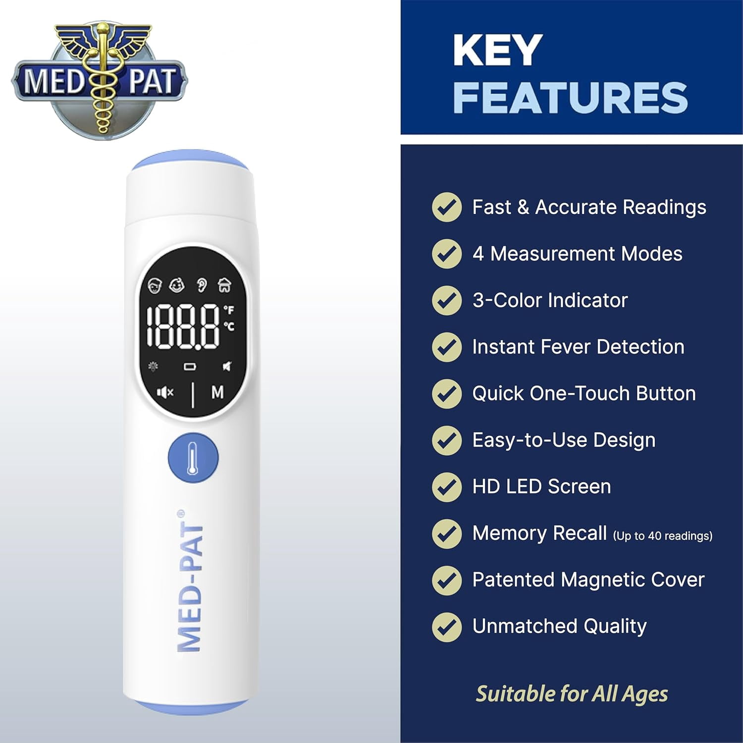 Med-Pat TH-1 Digital Infrared Ear and Forehead Thermometer, White
