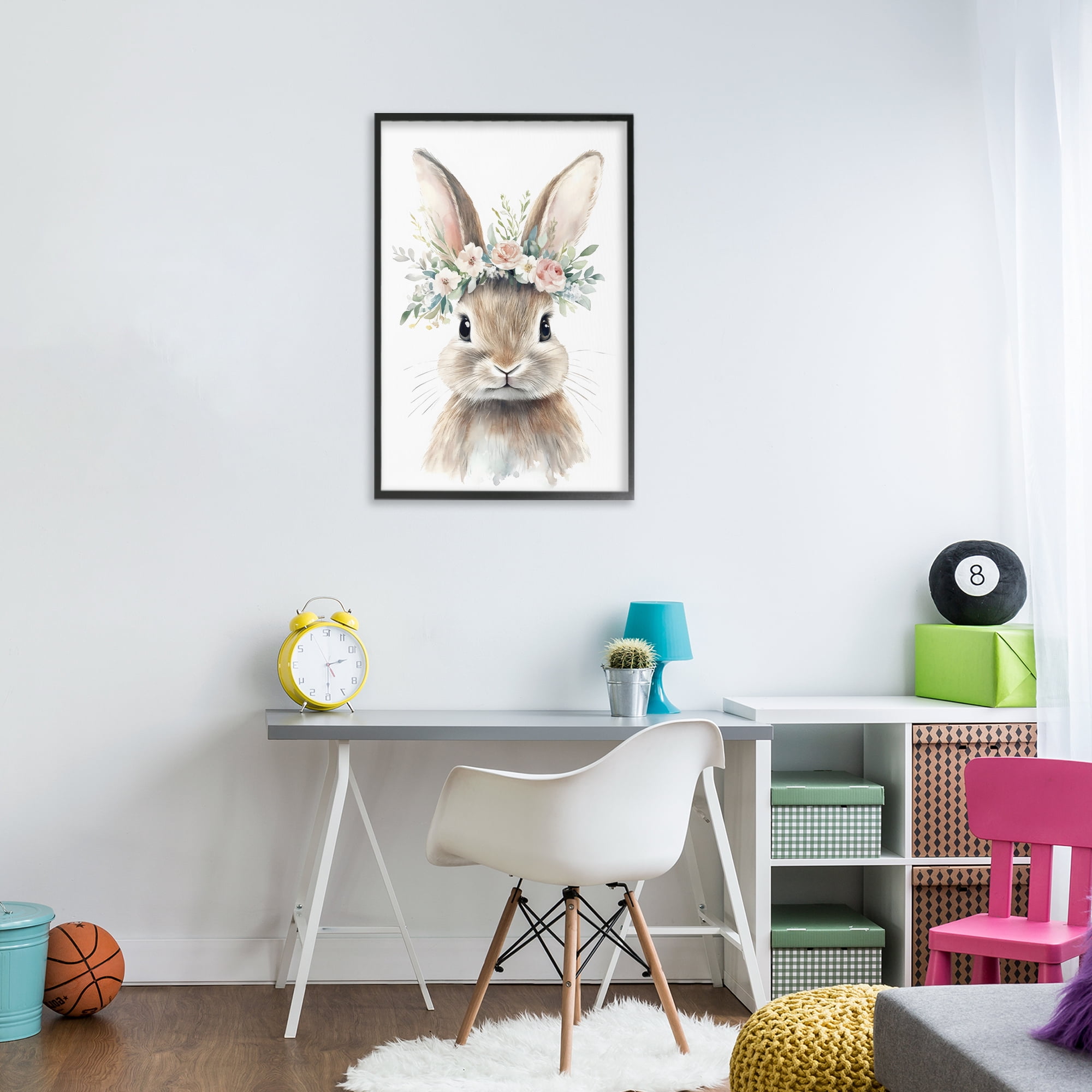 Stupell Industries Flower Adorned Baby Rabbit Black Framed Giclee Art, design by Creative Studio