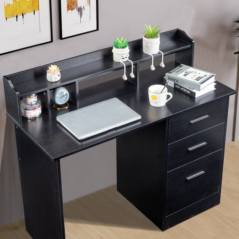 Ktaxon Computer Desk with 3 Drawers File Cabinet Black, Wooden