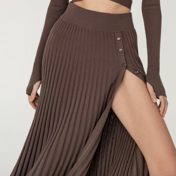Suéter con abertura y falda plisada para mujer, traje de lana con tirantes, otoño e invierno