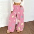 thumbnail image 4 of Cadancy Casual Pants for Women Cute Heart Graphic Valentines Wide Leg Fleece Sweatpants High Waisted Baggy Comfy Warm Trousers with Pockets, 4 of 7