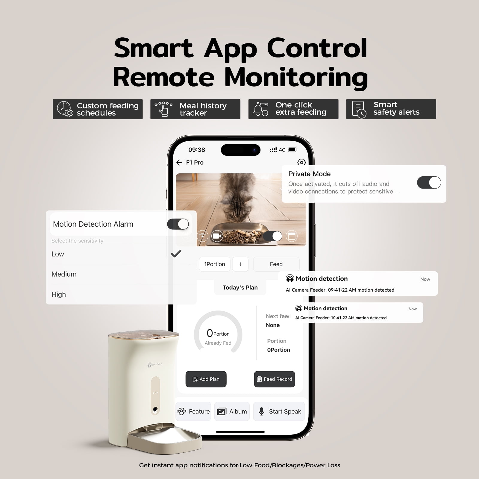 Amicura F1 Pro Automatic Cat Feeder with AI Camera 2K Video with