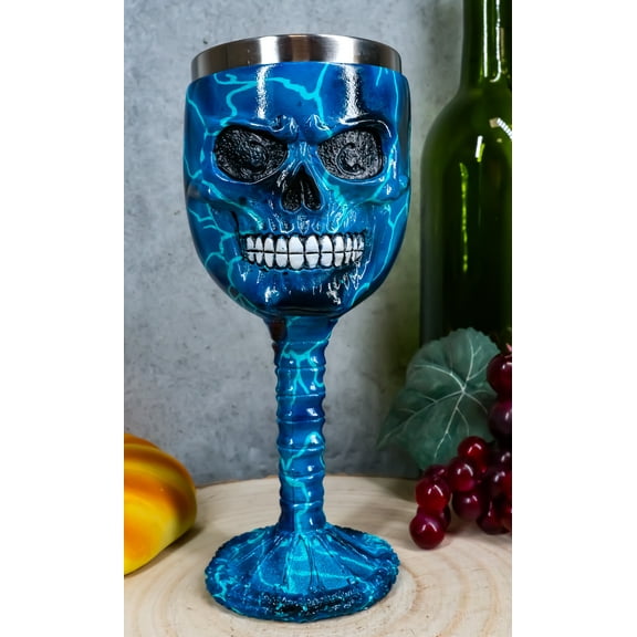 Ebros Thor Blue Lightning Thunder Bolt Rocker Skull Face Wine Goblet Chalice
