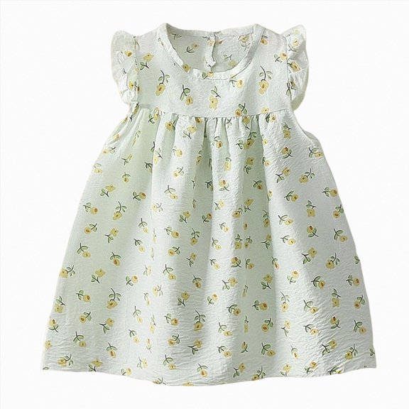 Gubotare Tutu Dresses for Toddler Girls Girls Flutter Sleeves Princess Cartoon Printed Dress Toddlers Spring Summer Dress 5T 6T (Green,5-6 Years)