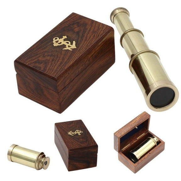 Roorkee Instruments India Full Brass Telescope Golden Colored with Wooden Box 6"