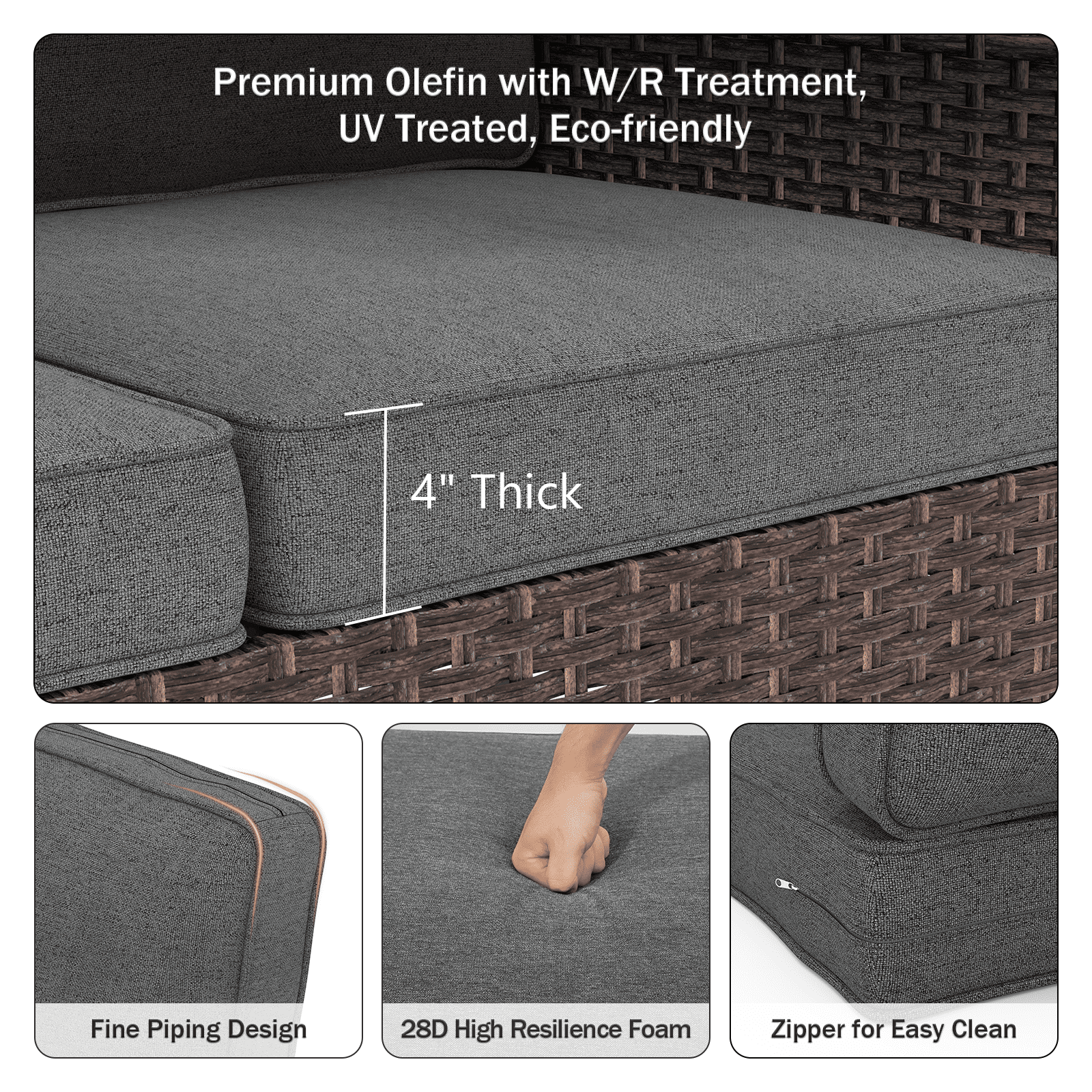 Yeahumalia Outdoor Patio Chair Deep Seat Cushions 23'' x 24'' with Removable Cover, Water and Fade Resistant, Dark Grey