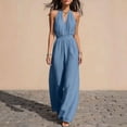 thumbnail image 6 of Edvintorg Women's Summer One Piece Jumpsuits Dressy Casual Sleeveless V-Neck Wide Leg Rompers Jumpers with Pockets Travel Clothes, 6 of 8