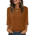 thumbnail image 5 of 3/4 Length Sleeve Tops for Women Crew Neck Solid Shirts Loose Lightweight Tees Business Casual Outfits Fashion Trendy Loungewear Casual Blouses Solid Color Tshirts Brown S, 5 of 9