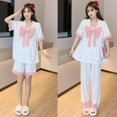 thumbnail image 4 of Pijamas de verano con lazo para mujer, ropa de dormir de manga corta, conjuntos de pijama de retazos, traje de 3 piezas, ropa de noche coreana 2023, 4 of 4