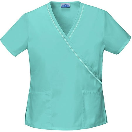 Mock Wrap Babbling Blue Scrub Top
