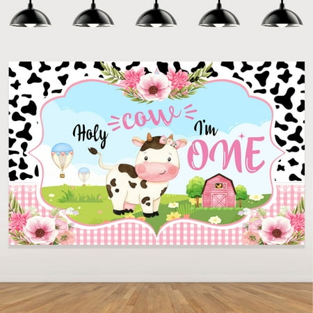 Cow Birthday Party Supplies Funny Cow Party Decorations Backdrop Cow Themed 1st Birthday Banner Happy Birthday Photography Background for Farm Birthday Party Farm Animal Theme Party Favors