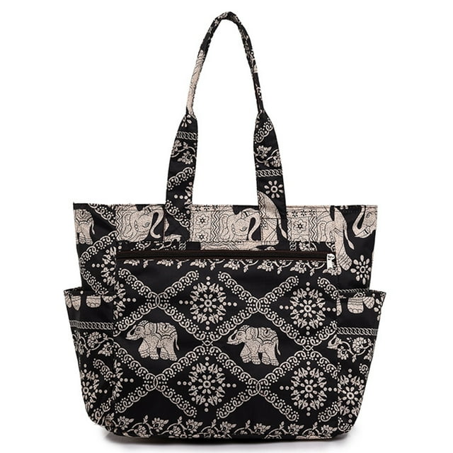 UKAP Ladies Handbag Large Capacity Tote Bag Multi Pockets Beach Bags Oxford Sports Purse Black Elephant